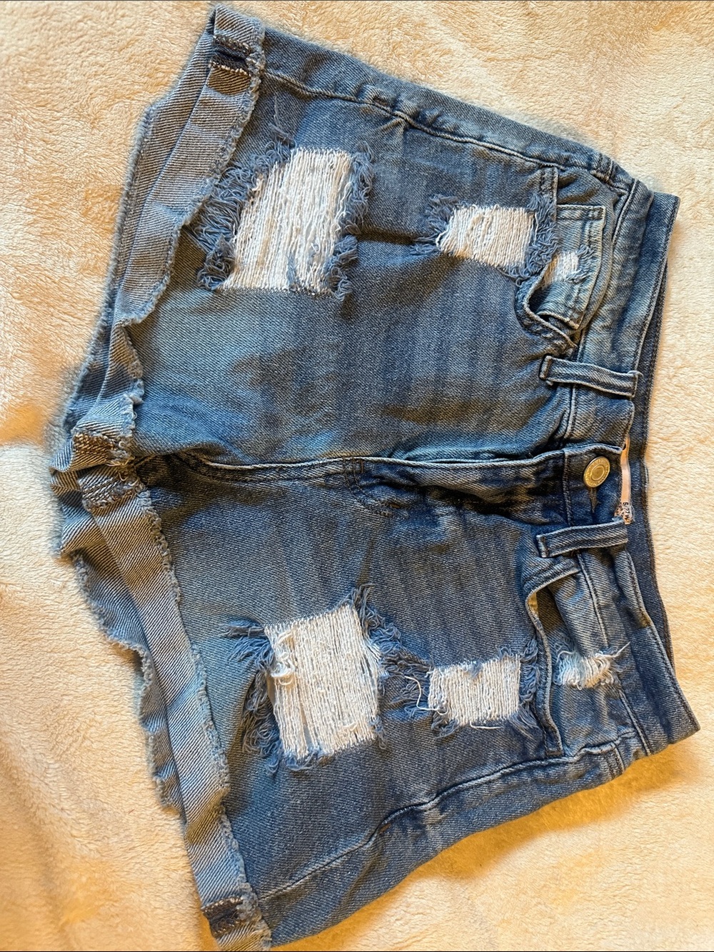 SO Distressed Blue Jean Shorts with Frayed Hem